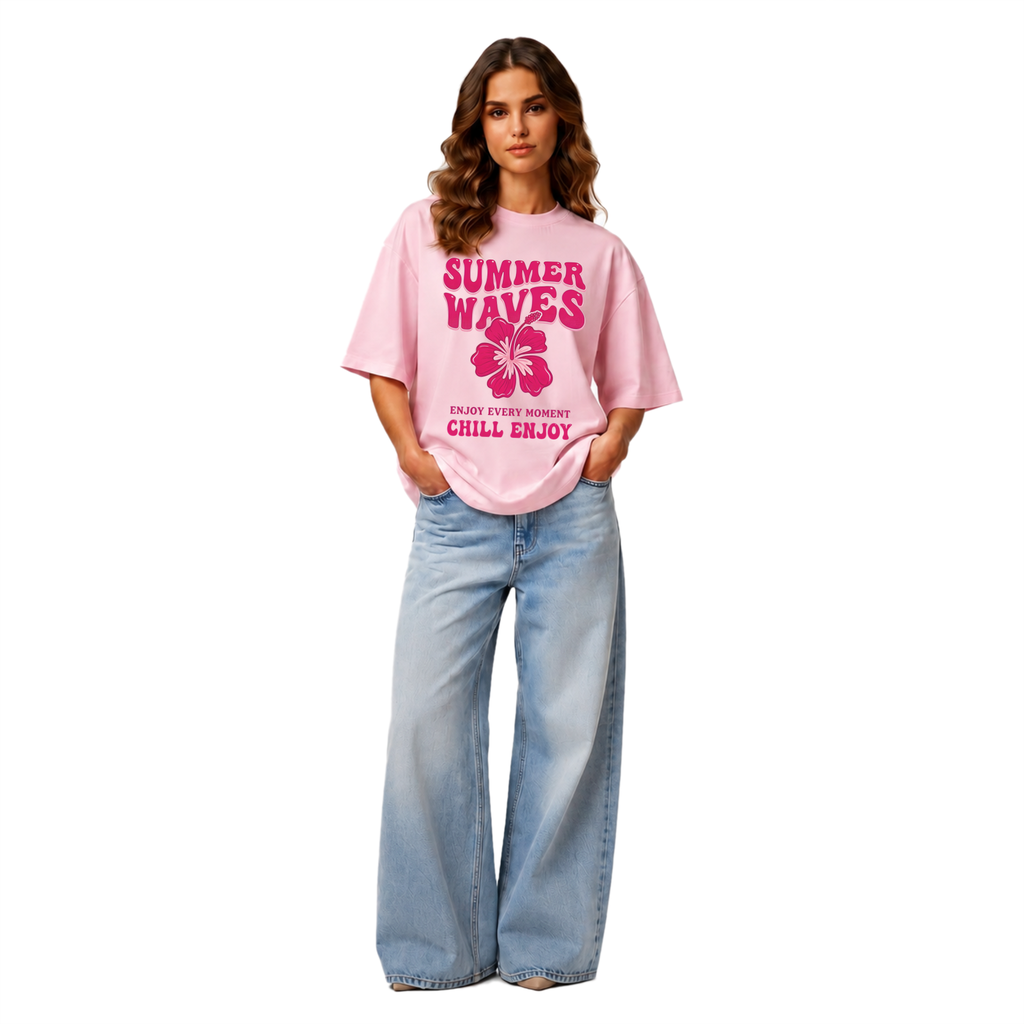 Summer Waves Oversized T-Shirt – Pink (S)