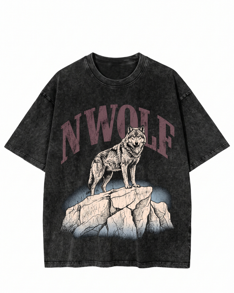 NWOLF Alpha Wolf Acid Wash Oversized T-Shirt (S)