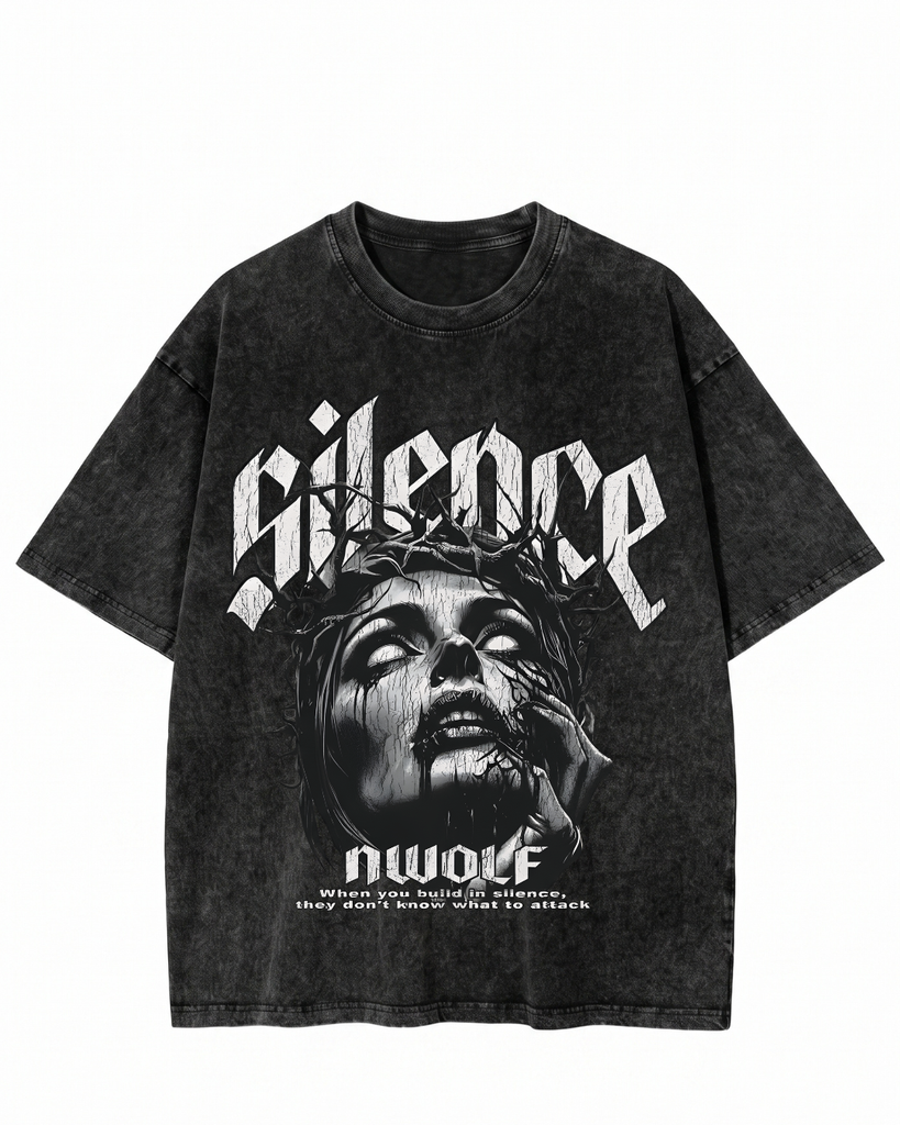 Silence Graphic Acid wash Oversized T-Shirt (S)