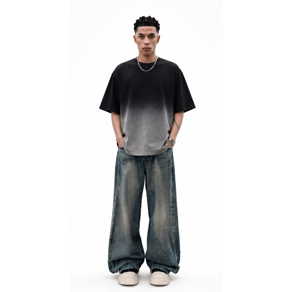 Black Ombré Wash Boxy Tee (S)