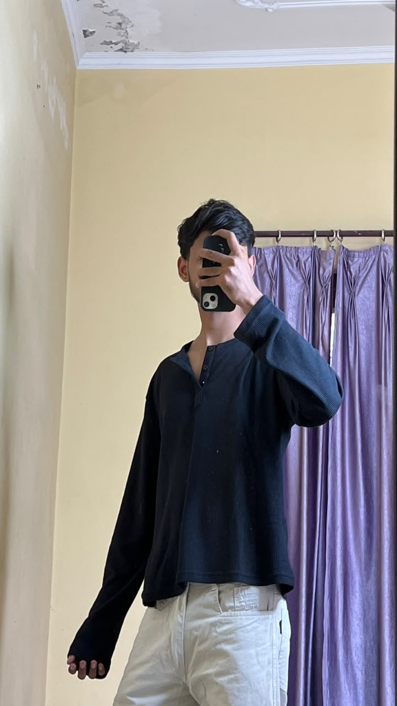 Black Henley Waffle Tee (S)