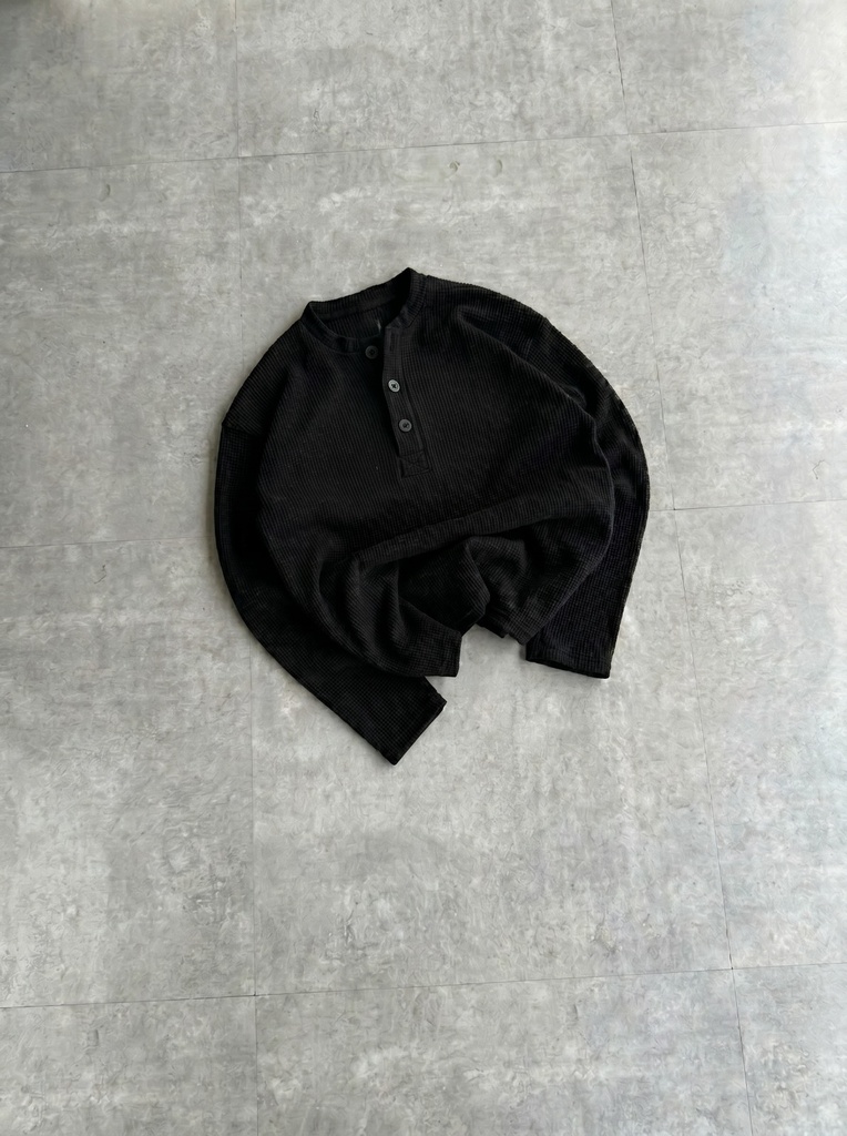 Black Henley Waffle Tee