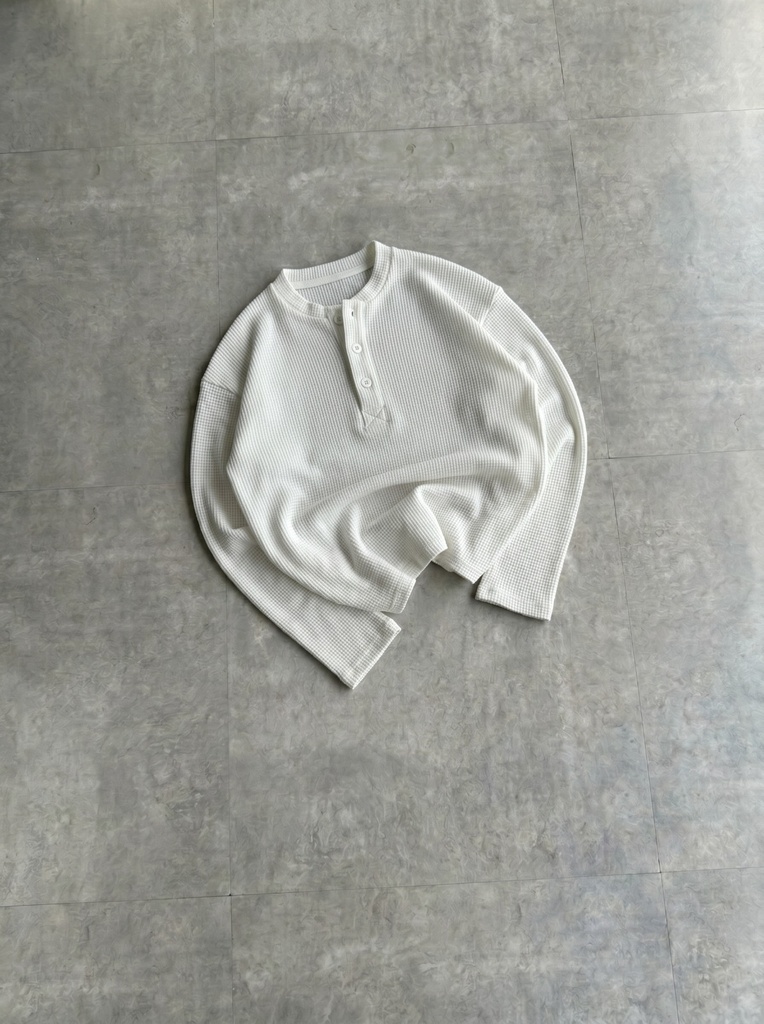 White Henley Waffle Tee (S)