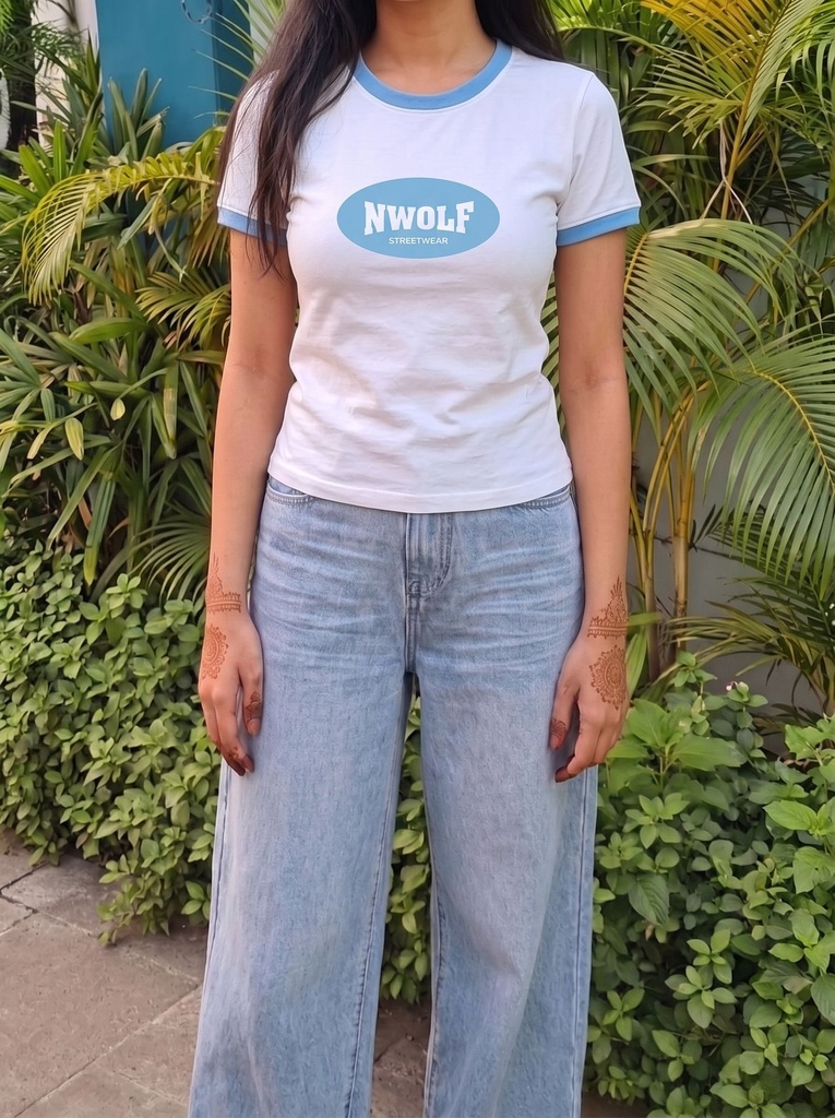 White & Sky Blue Ringer tee