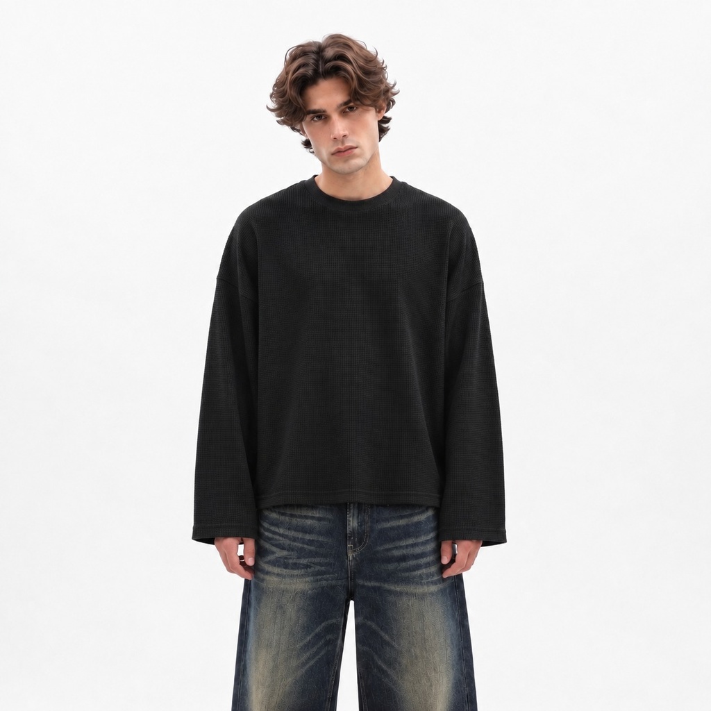Black Oversize waffle tees (S)