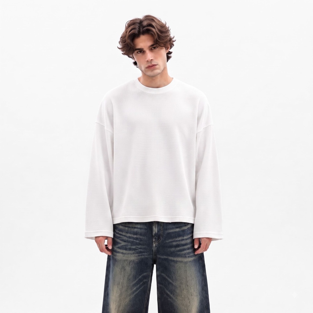 White Oversize waffle tee (S)