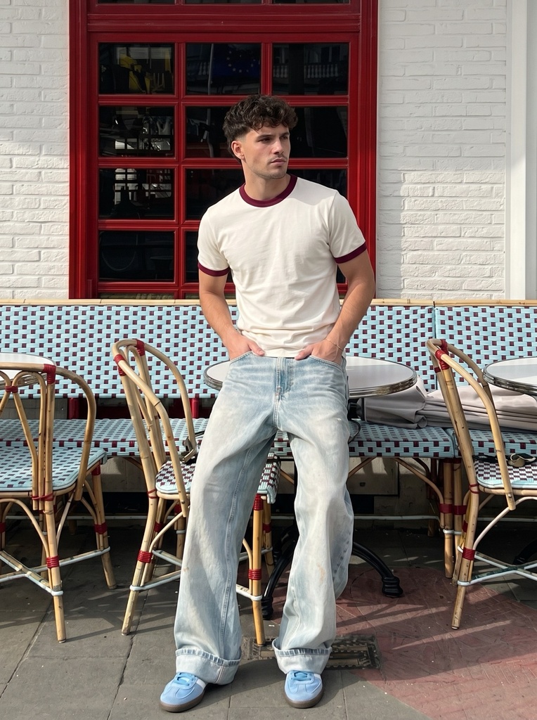 Off White & Maroon Ringer tee (S)